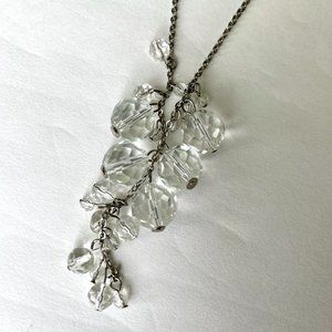 Vintage Silver Tone Necklace with Clear Transparent Beads